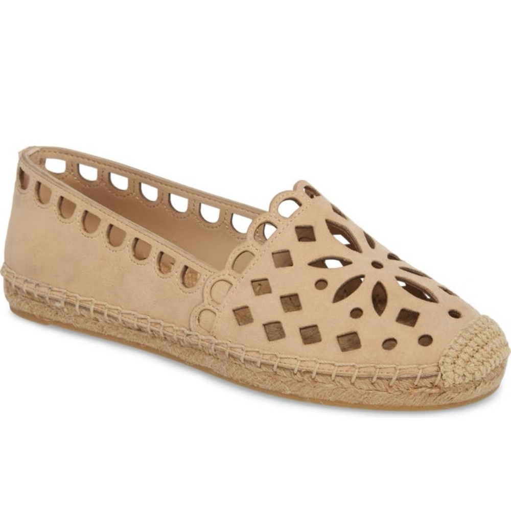 Tory Burch Tan Espadrille Flats with Geometric Cutouts